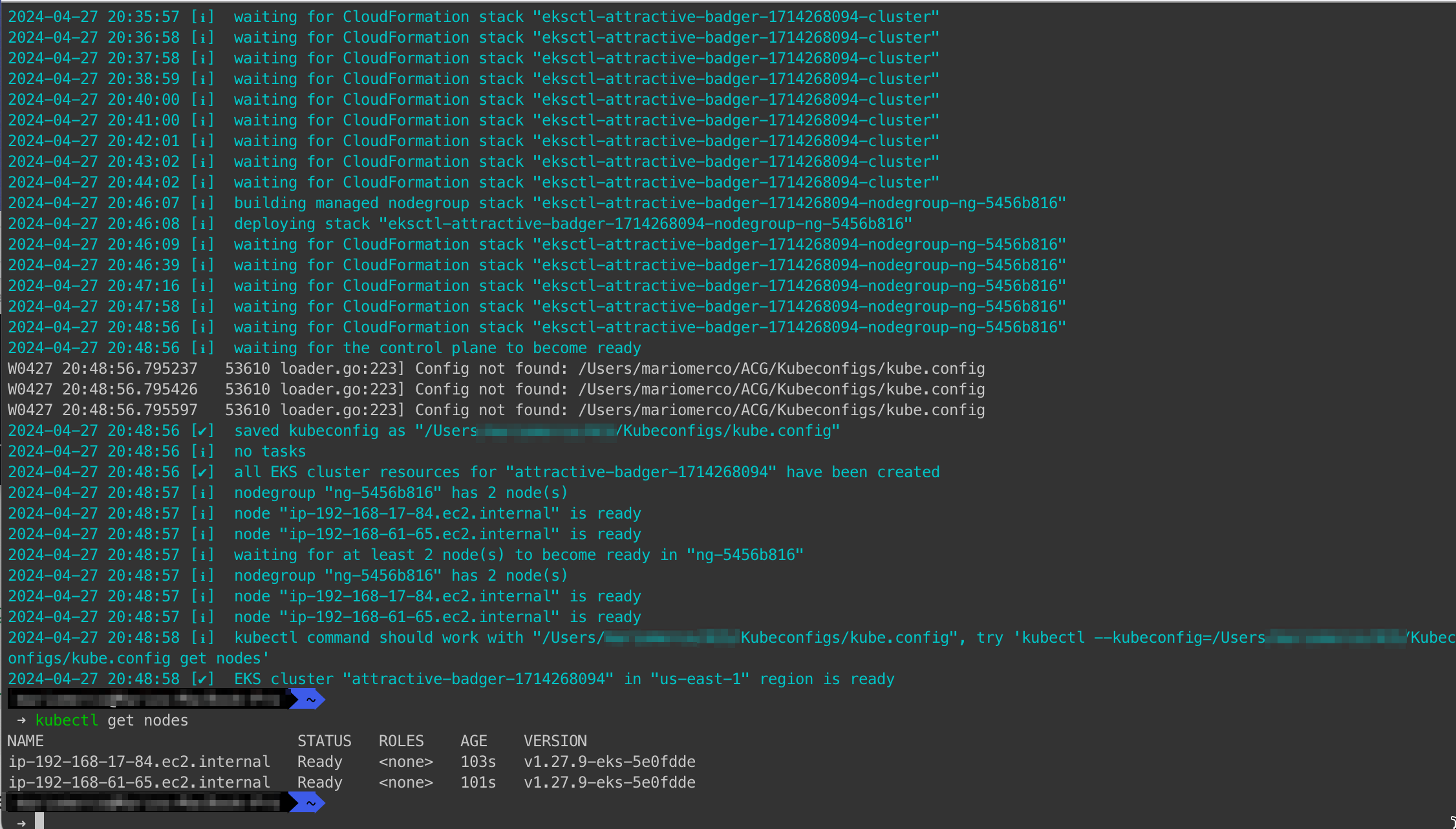 Figure 1 - New cluster created and nodes listed