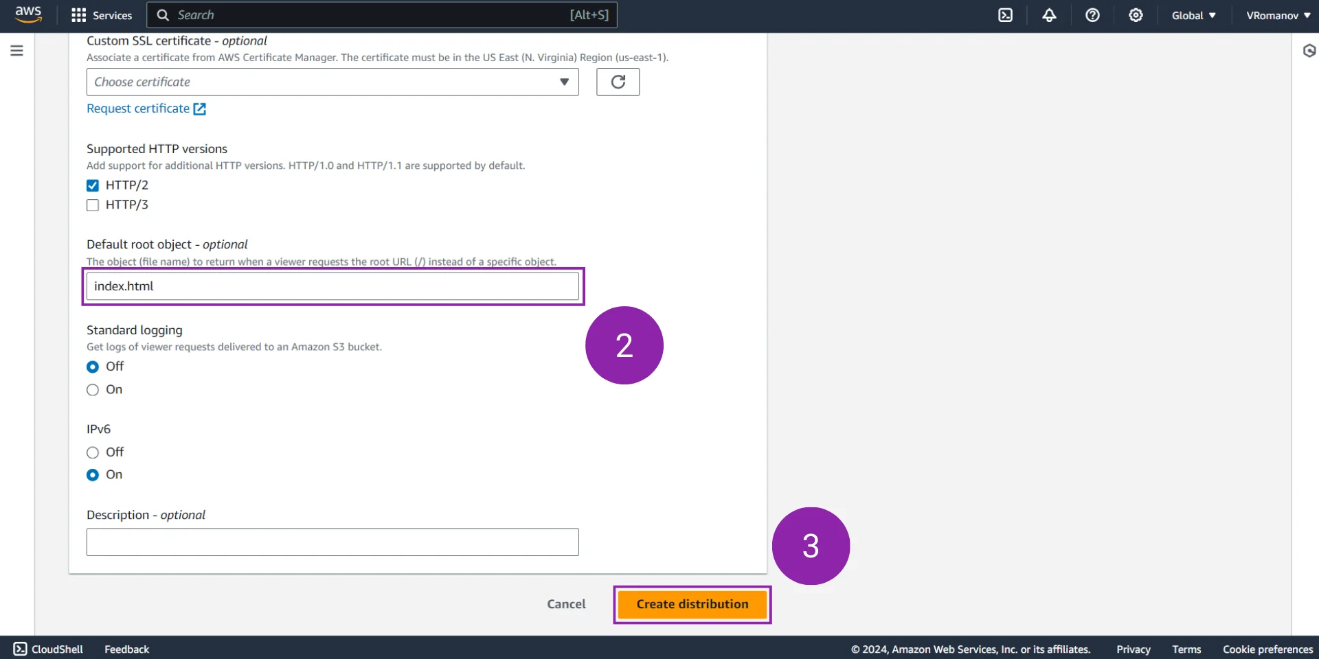 Figure 7 - AWS CloudFront | Specifying the Settings for the CloudFront Distribution