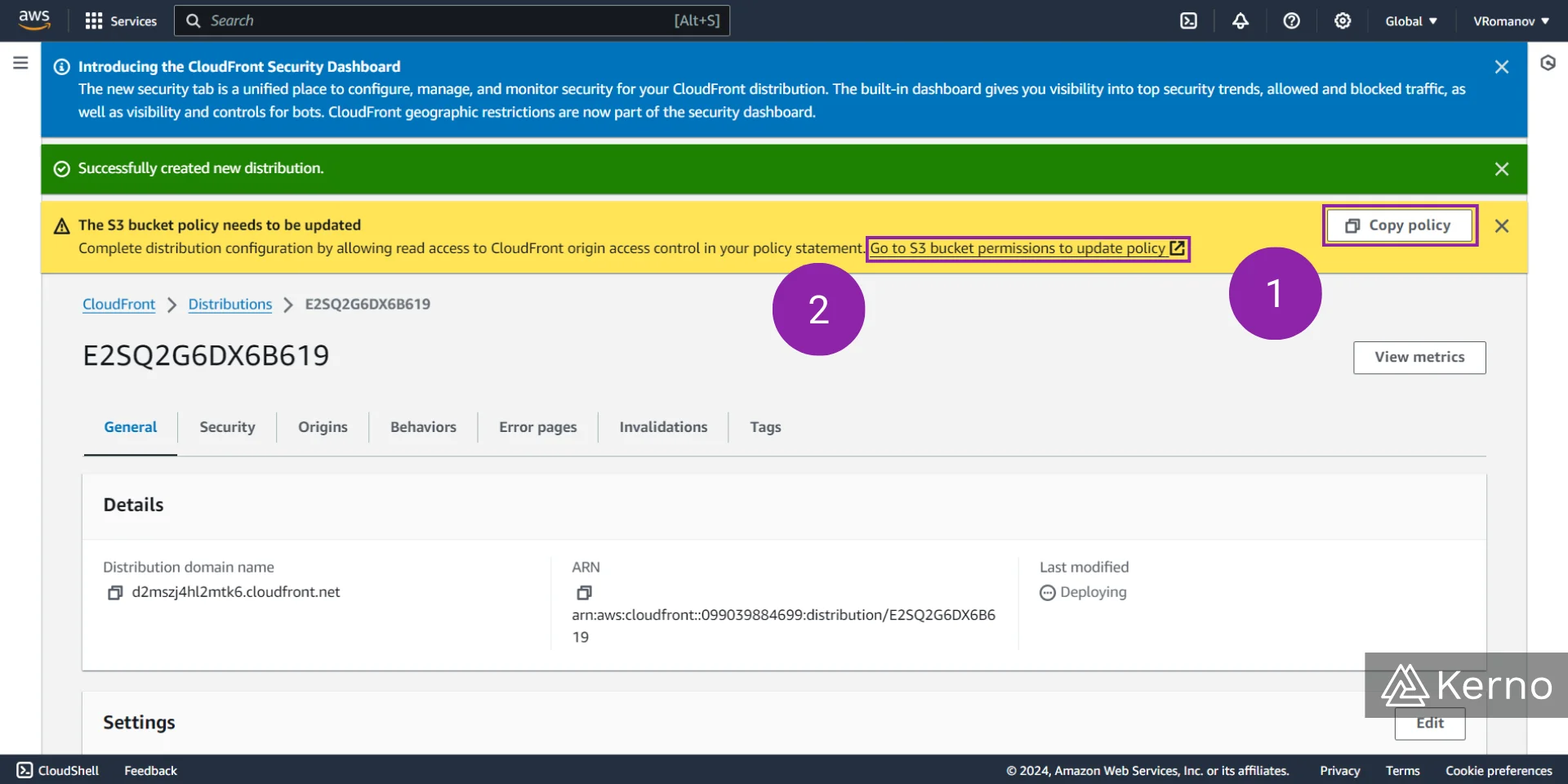 Figure 8 - AWS CloudFront | Specifying the Policy for the S3 Bucket Tied to CloudFront