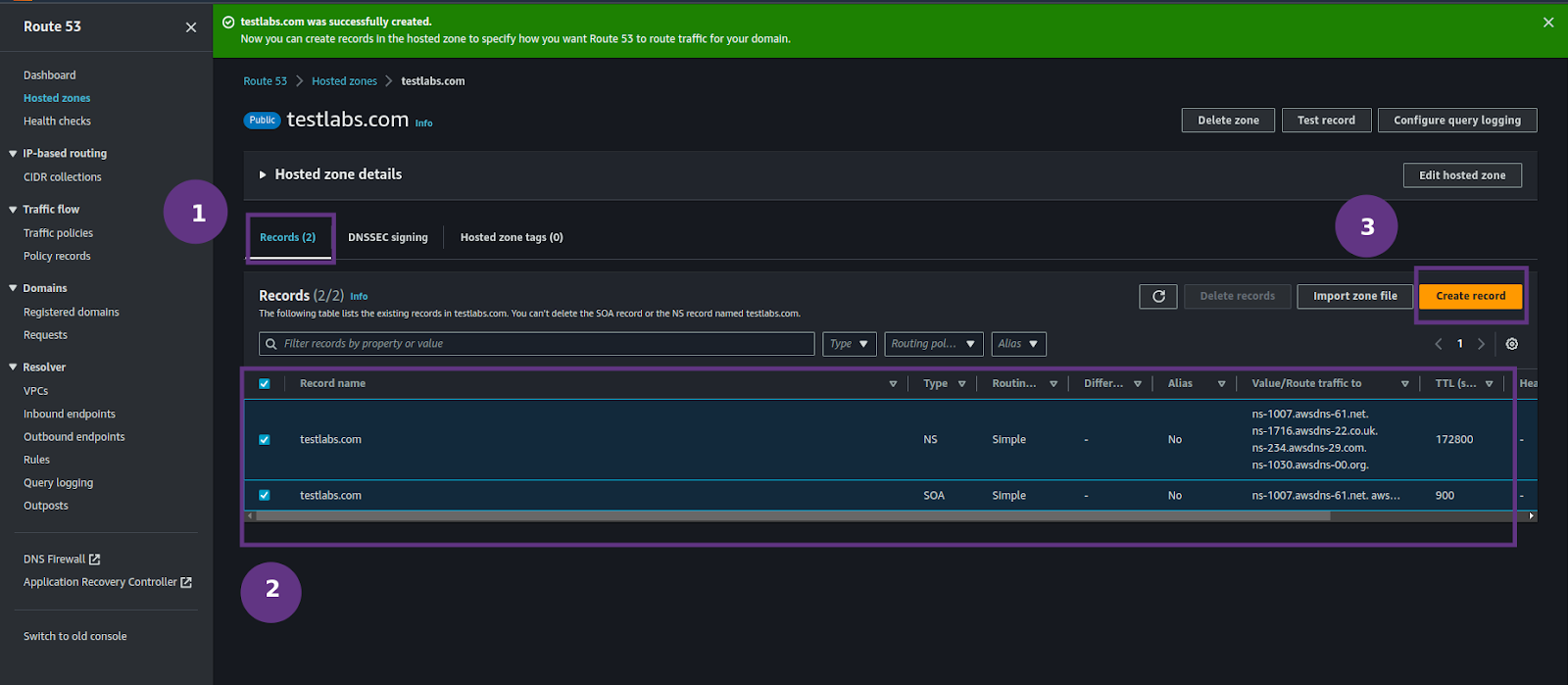 Figure 6 - Amazon Route 53 | Configuring Records in Amazon Route 53