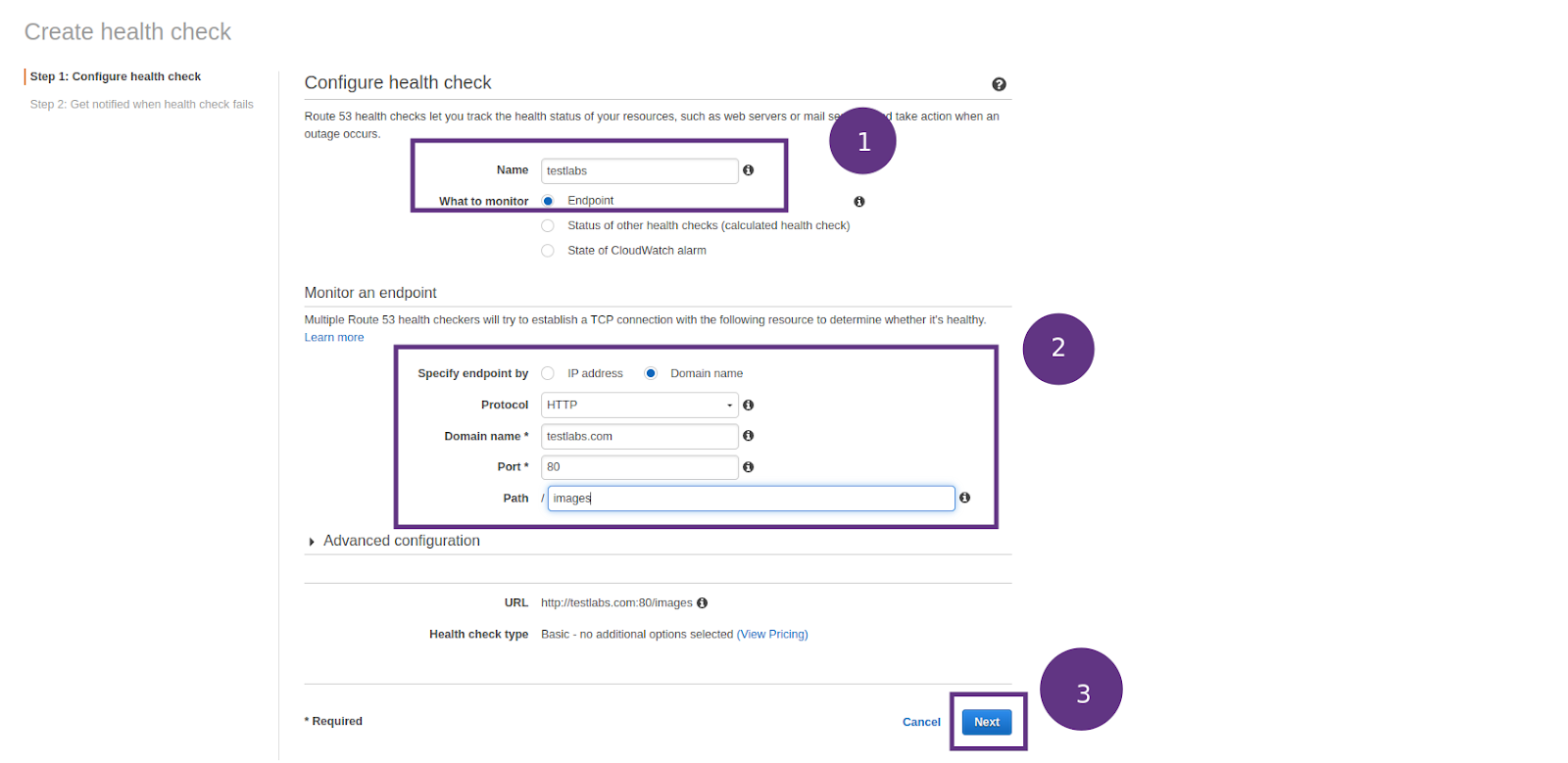 Figure 9 - Amazon Route 53 | Configure Health Check for Route 53 on AWS