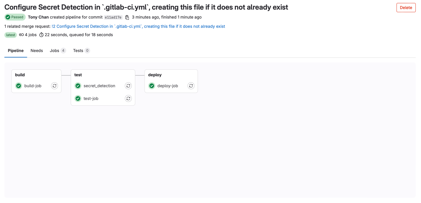 Figure 5 Integrate Security Tool | Adding Secret Detection.