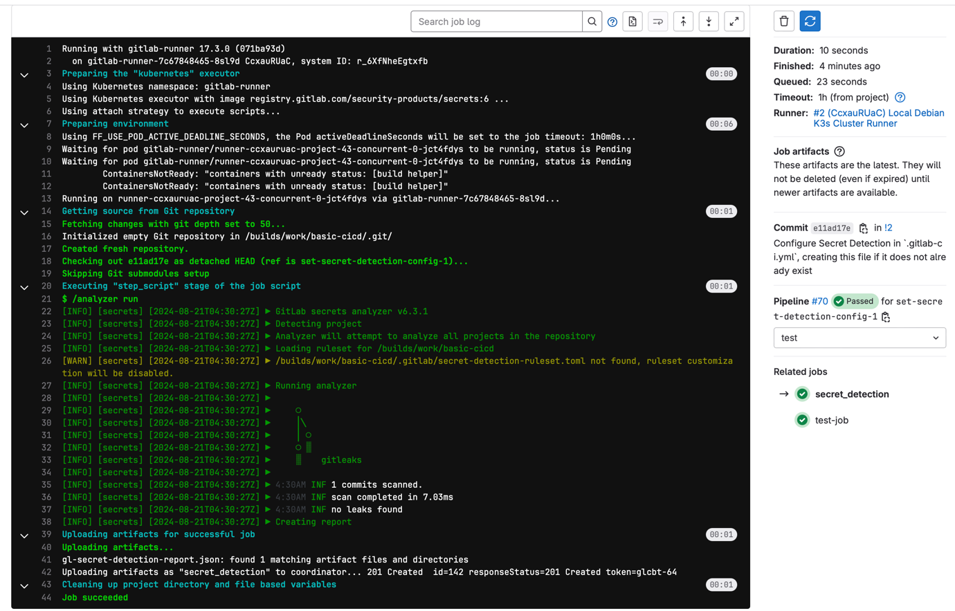 Figure 6 Integrate Security Tool | Secret Detection execution.
