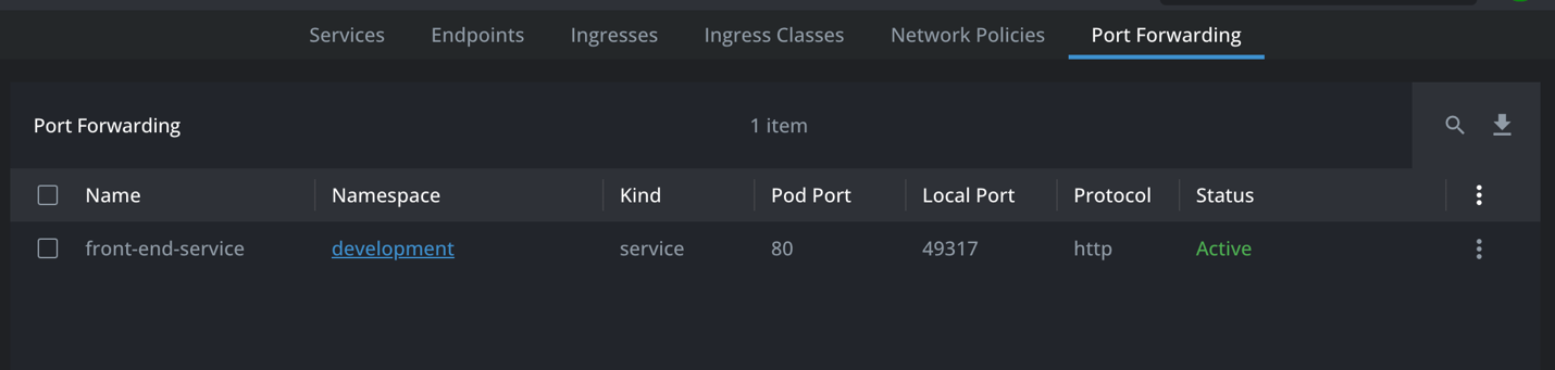 Figure 14 - Kubernetes Lens | Port forwarding application example