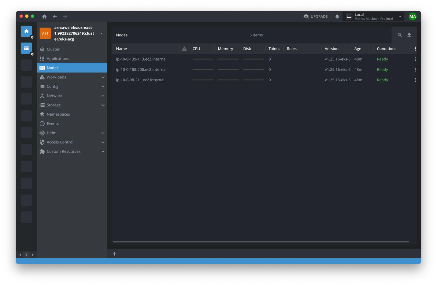 Figure 6 - Kubernetes Lens | Viewing K8S nodes in the Lens panel