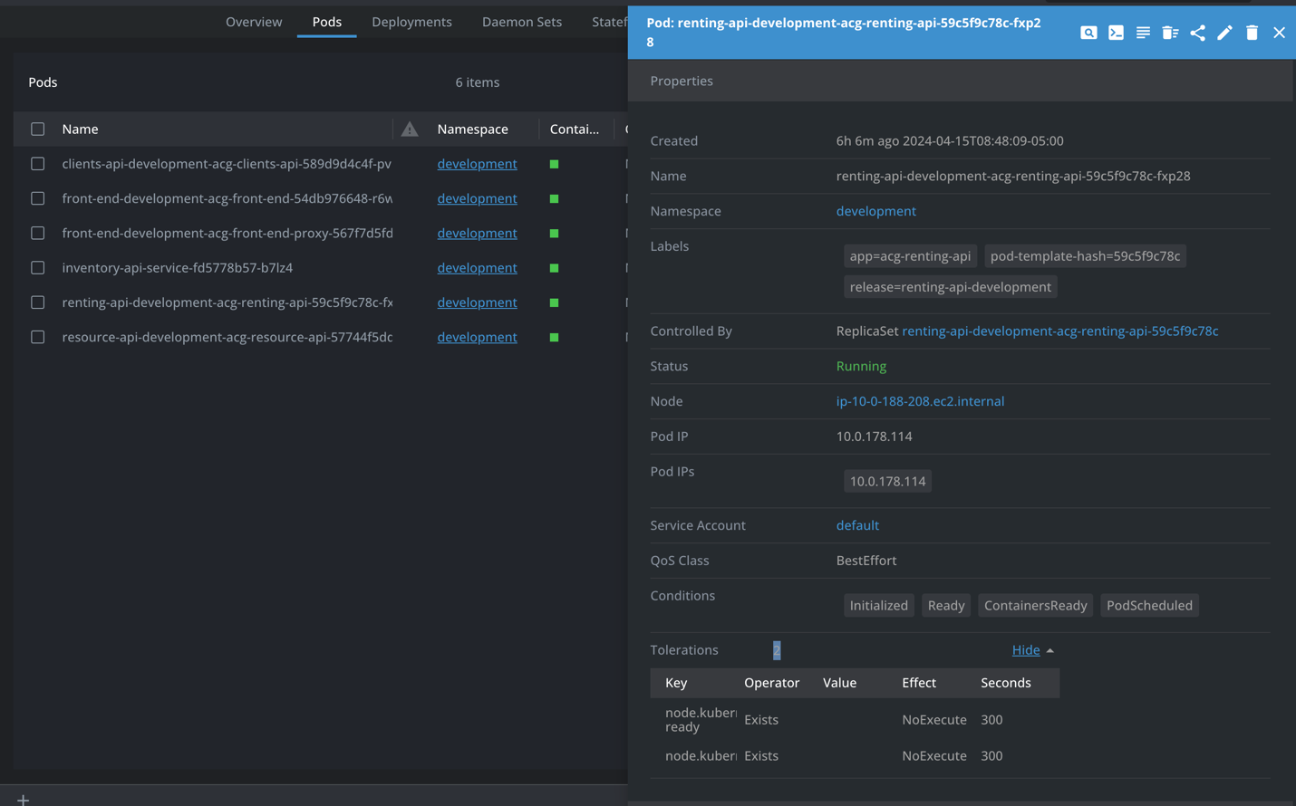 Figure 8 - Kubernetes Lens | Pods running on K8S AWS