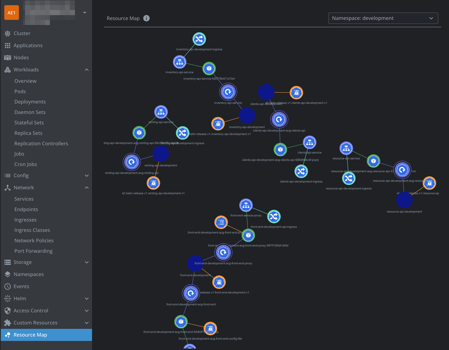 Figure 15 - Kubernetes Lens | K8S resource mapping