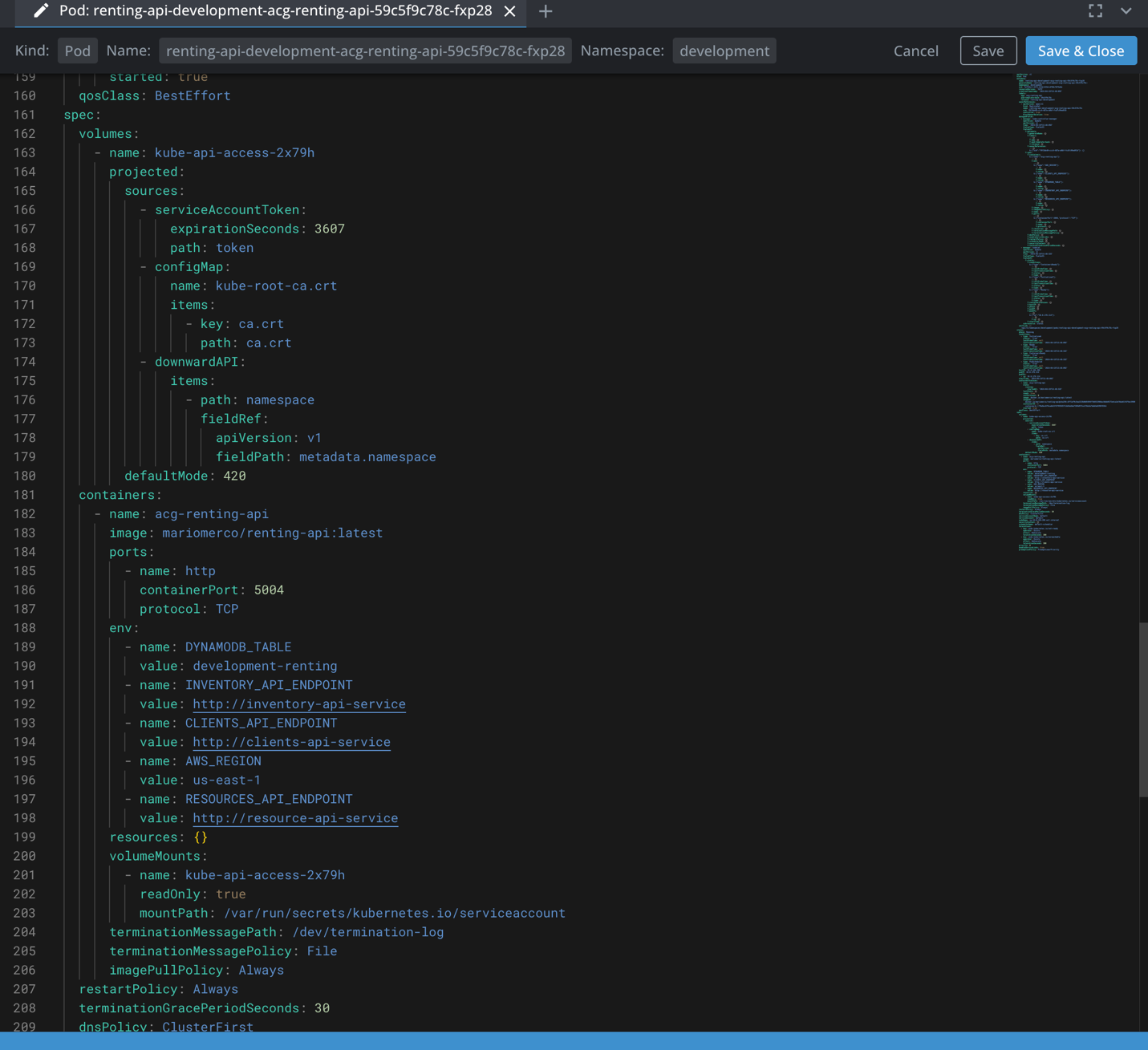 Figure 10 - Kubernetes Lens | YAML Pod Definition