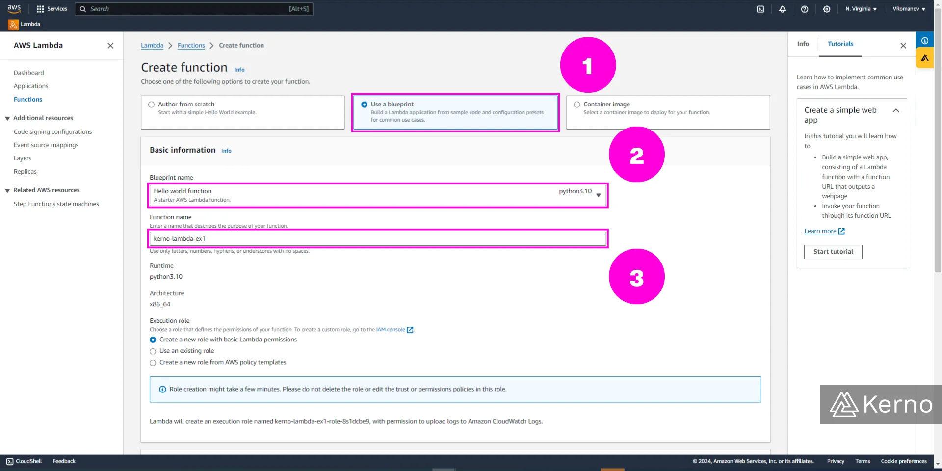 Figure 4 - Serverless Architectures & AWS Lambda Introduction | Specifying the Parameters of the Lambda Function