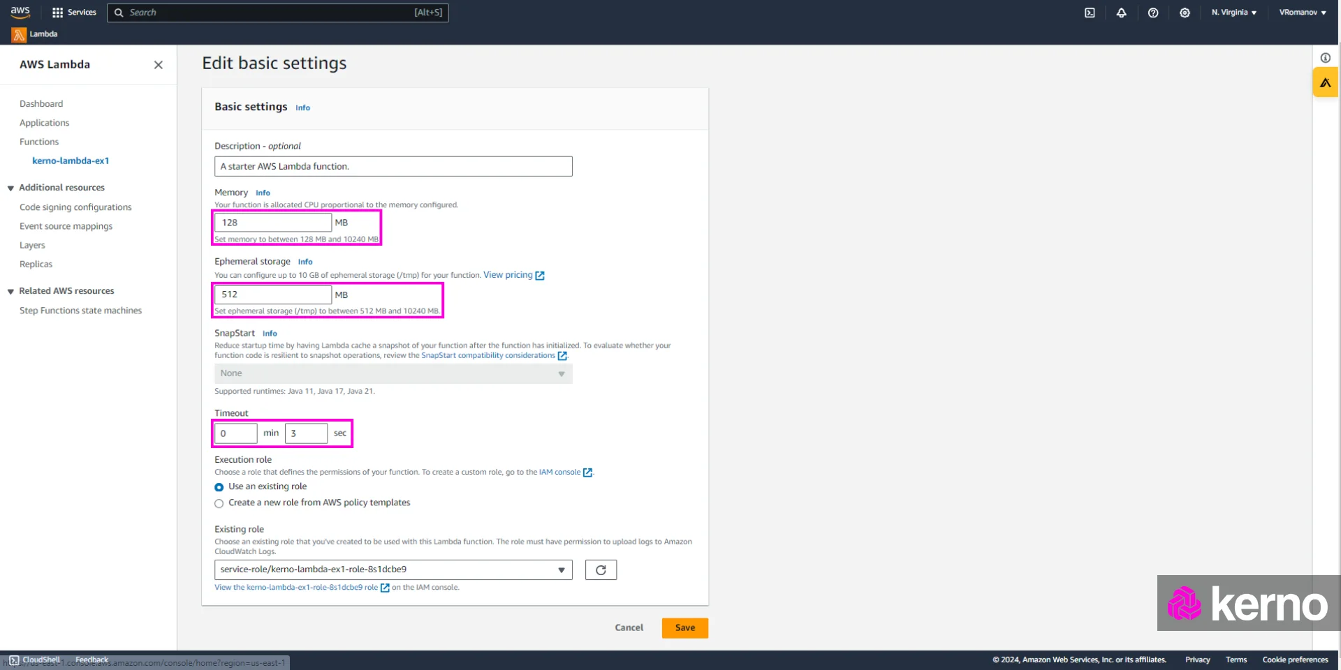 Figure 12 - Serverless Architectures & AWS Lambda Introduction | Configuration of Memory, Ephemeral Storage and Timeout Parameters