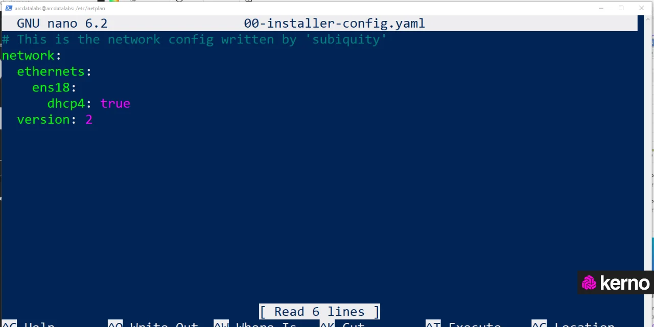 Figure 11 - Linux Static IP Address Configuration under Proxmox | The initial state of the network configuration file in Linux